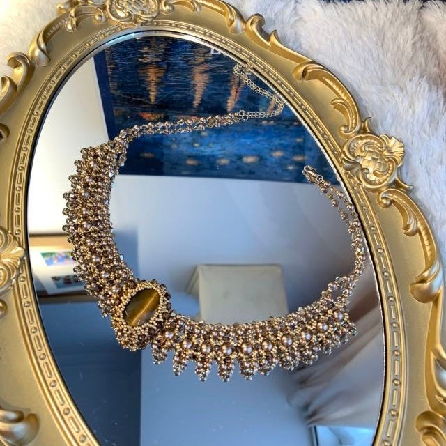 「Amber」Brown Metallic Luster Natural Stone Lace Collection