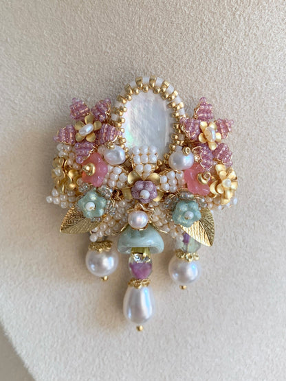 「Garden of Dreams」Pink Flower with Pearl and Shellfish Collection