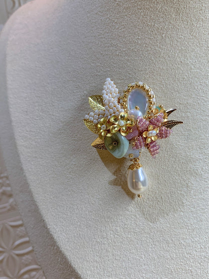 「Garden of Dreams」Pink Flower with Pearl and Shellfish Collection